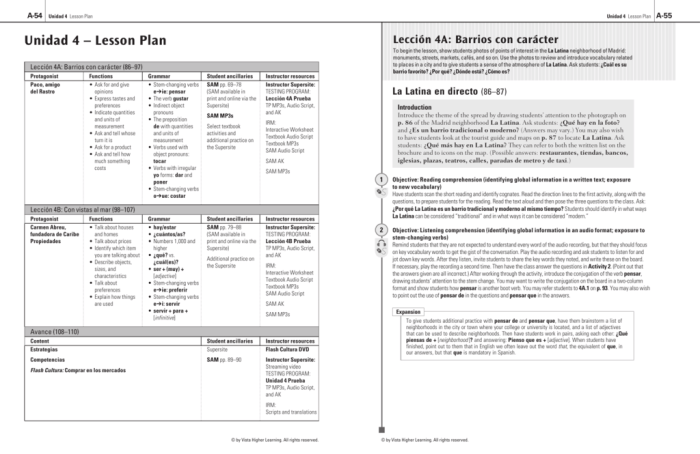 Spanish lesson ap plans curriculum higher vista learning temas